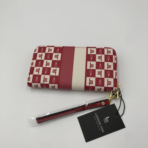 London Fog Adalia Signature Zip Around Wallet - Brick Red & White NWT - Picture 6 of 8